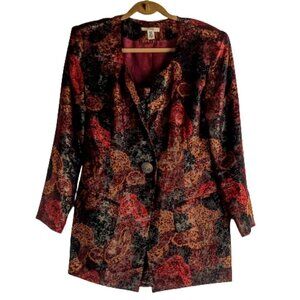 Vintage I. Magnin Gold Metallic Burgundy Red Silk Suit